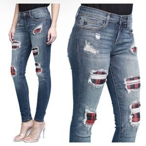 Judy Blue Skinny Fit Mid Rise Buffalo Plaid 8268 Jeans, Women’s Size 11/30